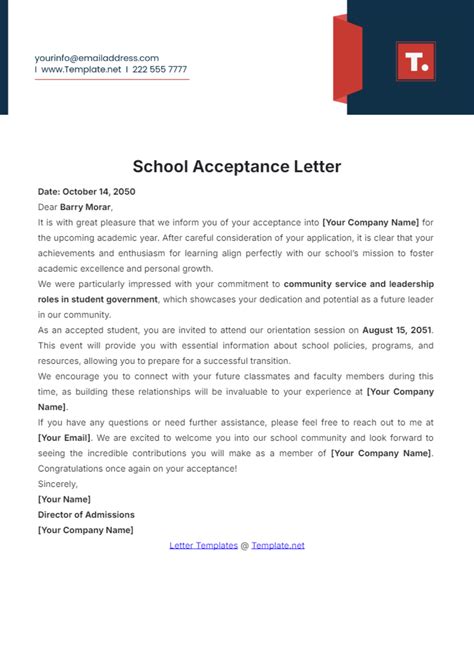acceptance letters for school transferyelementary