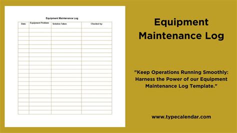 Access Control Equipment Maintenance Log Sheet Template