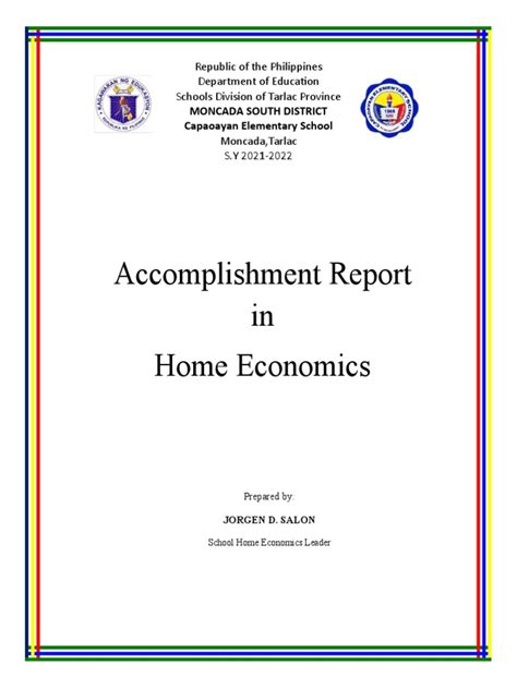 accomplishment report Home Economics Capaoayan ES PDF