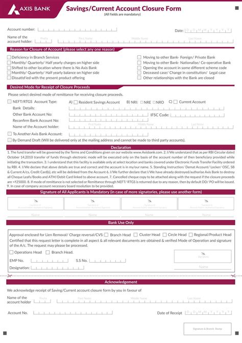 Account Closure Form Axis