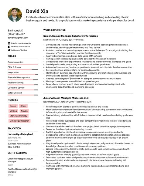 account manager cv layout