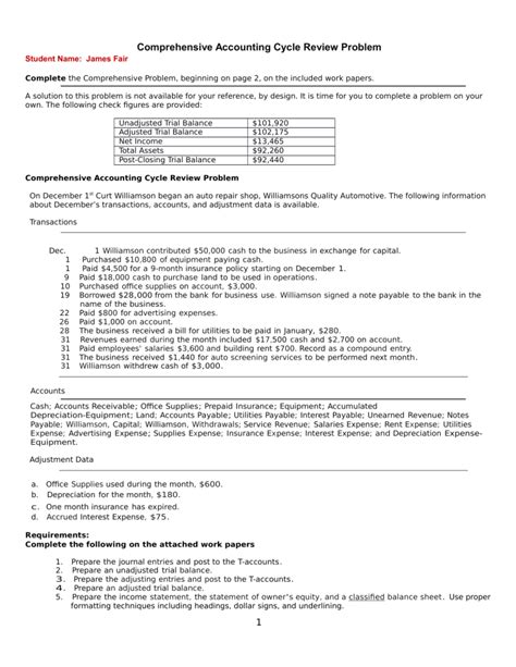 accounting cycle review problem a answer key