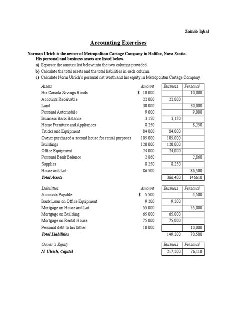 Accounting Exercises With Answer