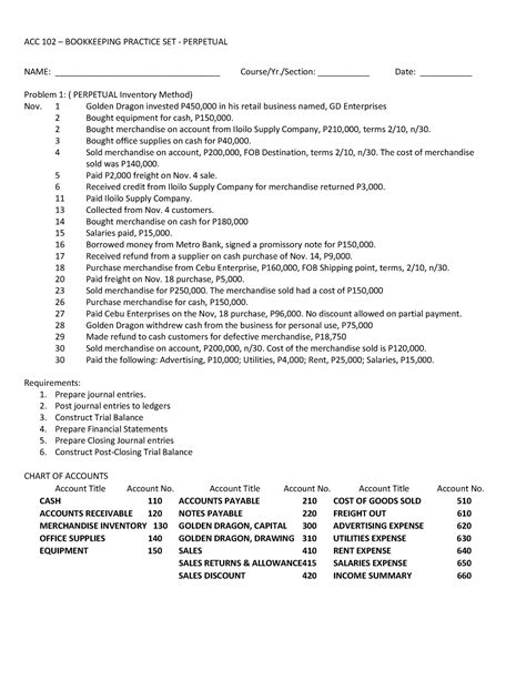 Accounting Practice Set Answers