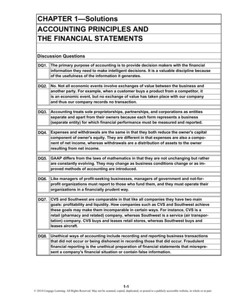 Accounting Principles Chapter 1 Solutions