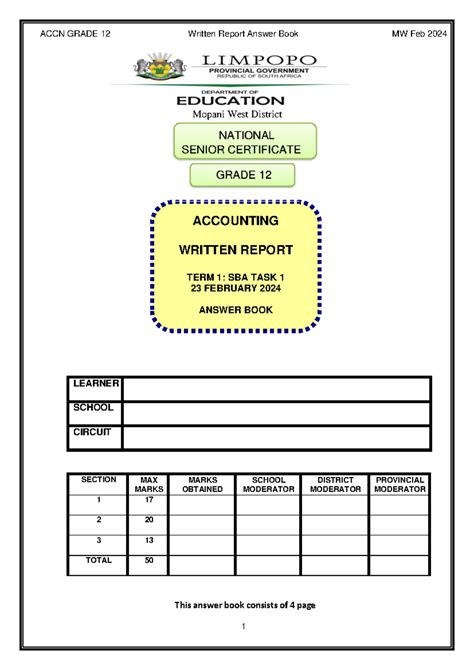 Accounting Written Report Grade 12 In Mpumalanga Province Memo Paper