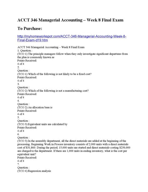 acct 346 managerial accounting final exam answers