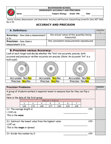 Accuracy And Precision Worksheet Accuracy And Precision Worksheet - Accuracy And Precision Worksheet