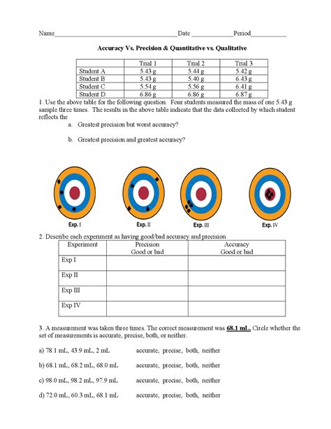 Accuracy And Precision Worksheet Answers Accuracy Precision Worksheet - Accuracy Precision Worksheet