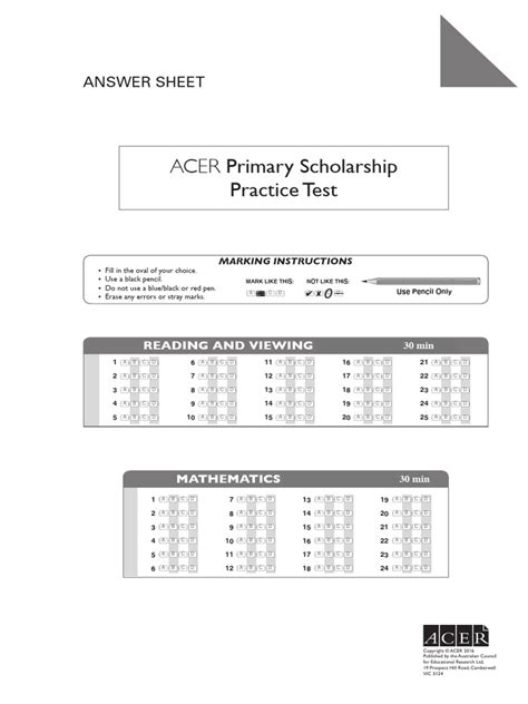Acer Exam Sample Papers Year 7
