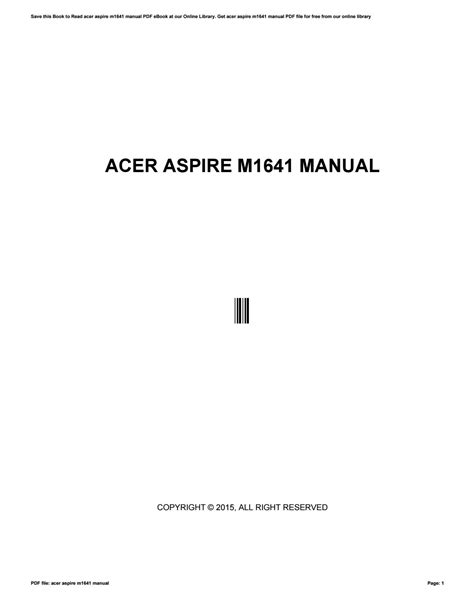 Read Acer Aspire M1641 Manual Soonolutions 