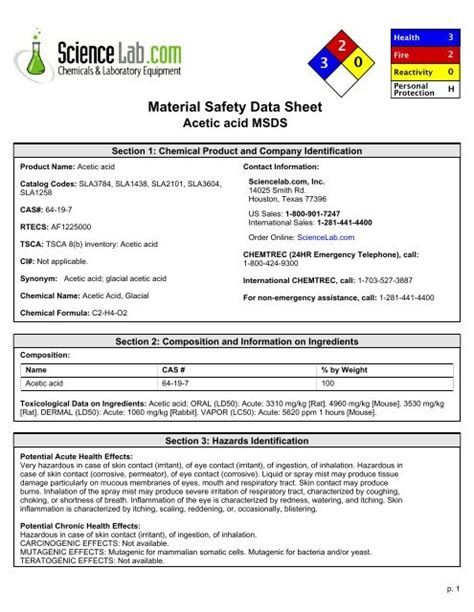 Acetic Acid Msds