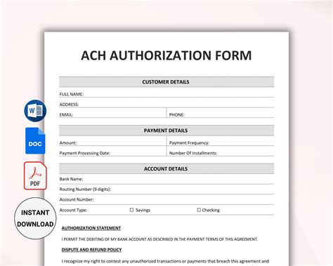 Ach Credit Authorization Form Template