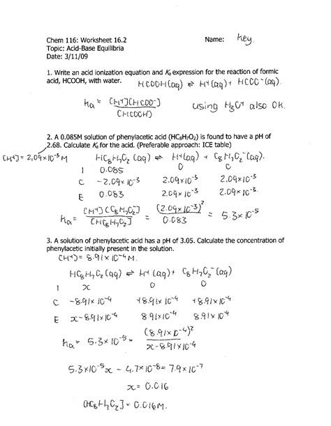 Acid Base Equilibria Worksheet Chemistry Libretexts Acid Base Reactions Worksheet - Acid Base Reactions Worksheet