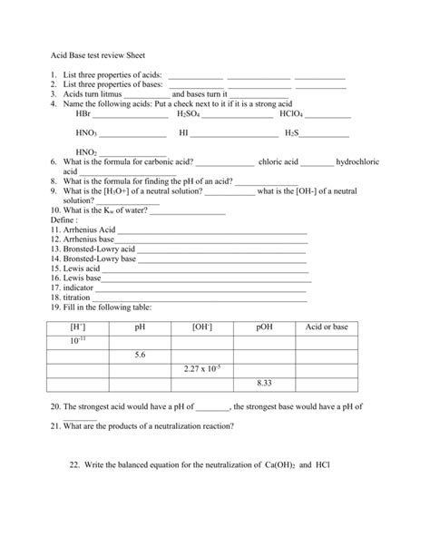 Acid Base Test Review