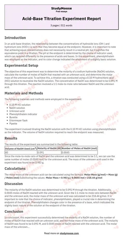 Acid Base Titration Lab Report Answers Chemfax