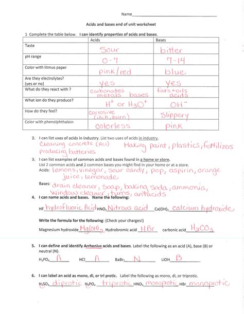 Acids And Bases Answer Key