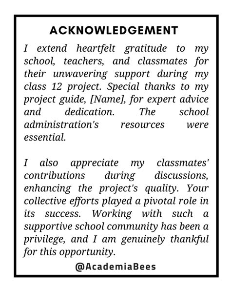 Acknowledgement For Project Class 12