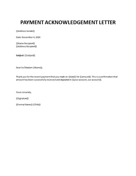 Acknowledgement Letter For Payment