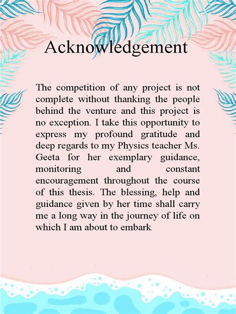 Acknowledgement Physics Project