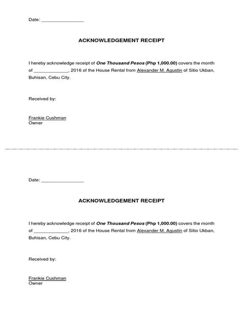 Download Acknowledgement Of Receipt Documents 
