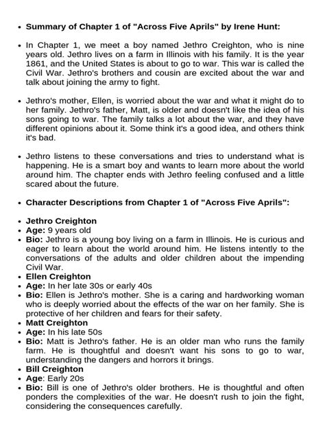 Across Five Aprils Summary