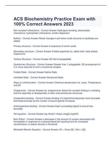 Acs Biochemistry Practice Exam