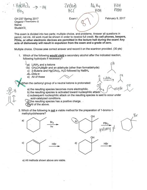 acs chemistry exam answer key