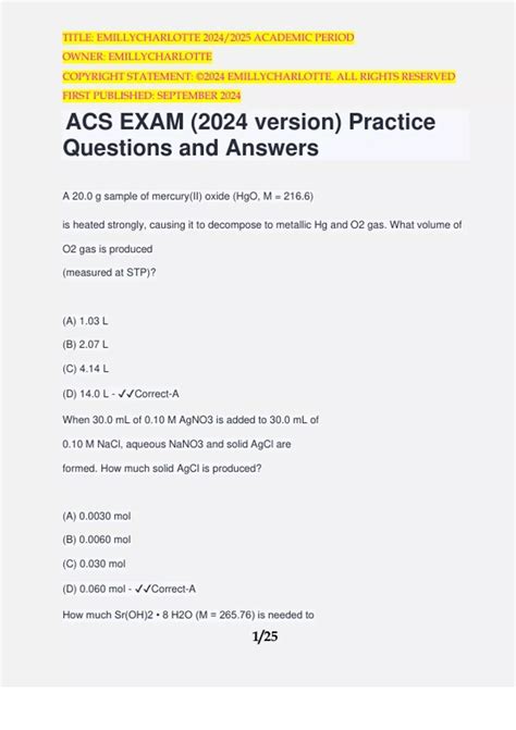 acs exam practice questions for organic chemistry