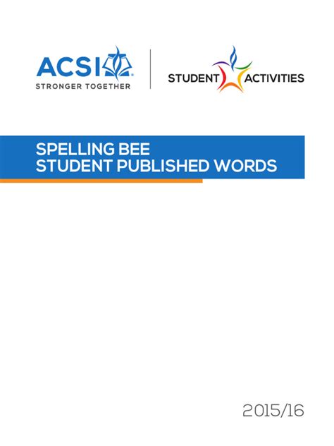 Acsi Spelling Bee Student Published Words