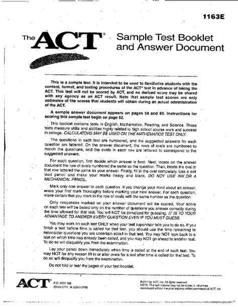 Act Sample Test Answers 1163e