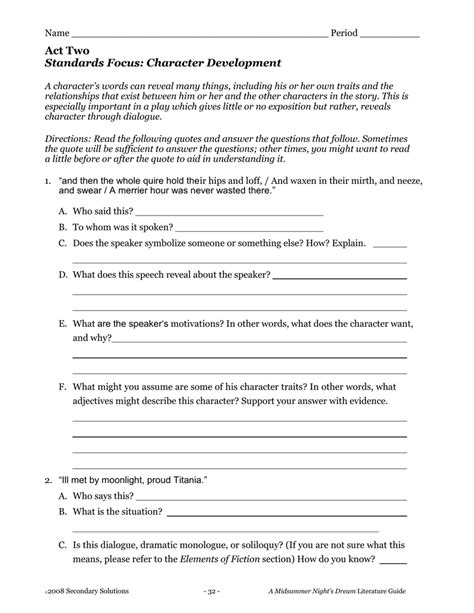 act two standards focus character map answers