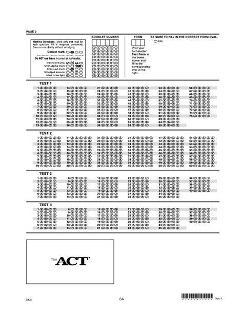 Read Online Act Answer Sheet Test 61D 