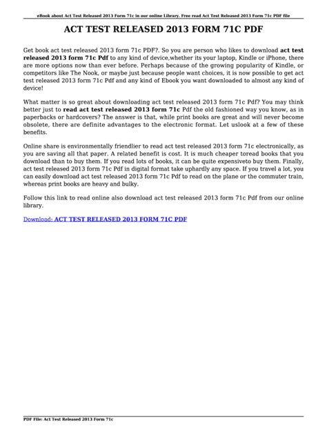 Download Act Test Released 2013 Form 71C 