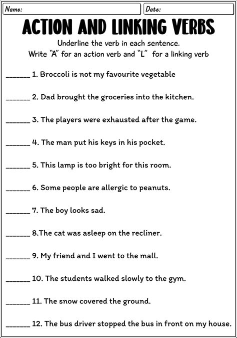 Action Or Linking Verb Worksheet