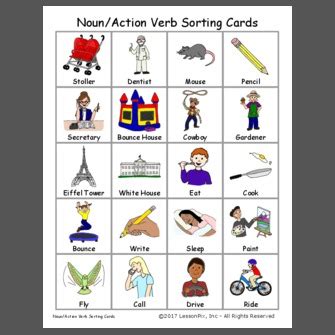 action verb word sort
