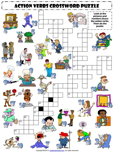 action verbs esl vocabulary crossword puzzle worksheet for kids.pdf