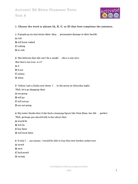 Activate B2 Extra Grammar Tests Answer Key