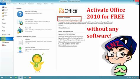 activation microsoft Excel 2010 lites