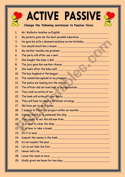 Active And Passive Voice Exercises With Answers