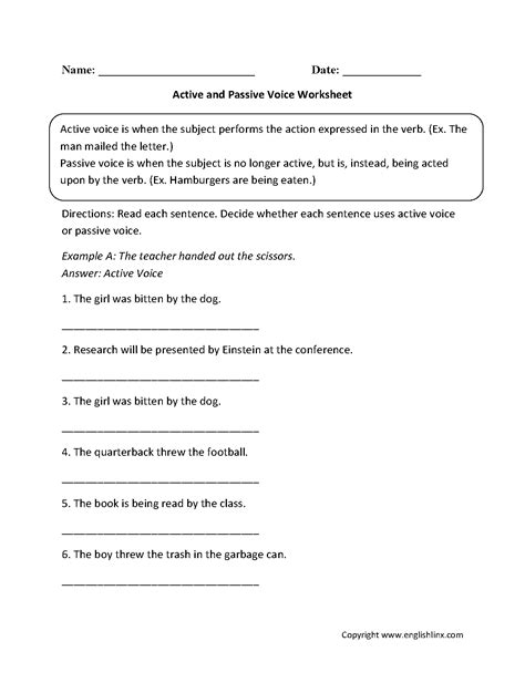Active And Passive Voice Worksheets Englishlinx Com Active Voice Worksheet - Active Voice Worksheet