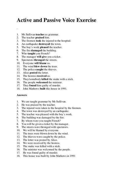 Active Passive Voice Exercise