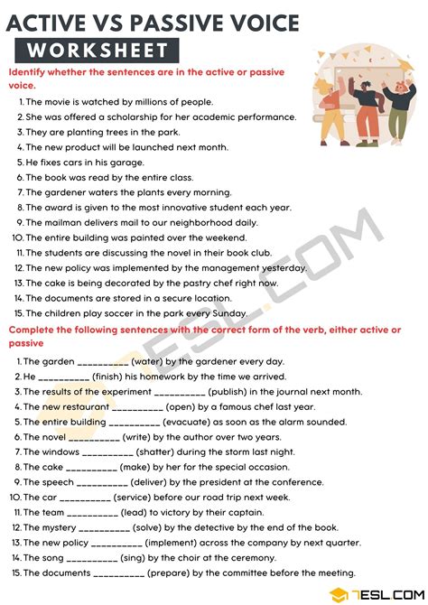 Active Passive Worksheet For Class 7