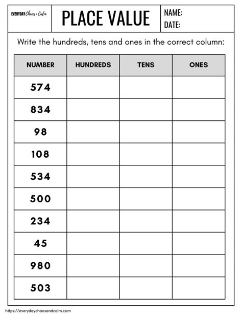 activities place value place value worksheet students write the value