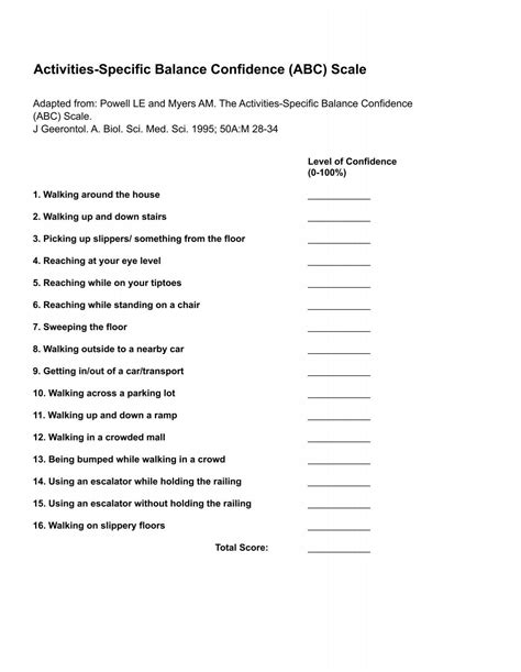 Activities Specific Balance Confidence Abc Scale
