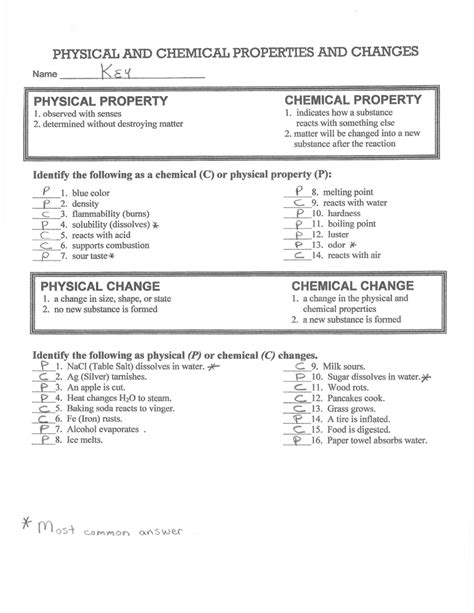 activity 1 chemical and physical changes answers
