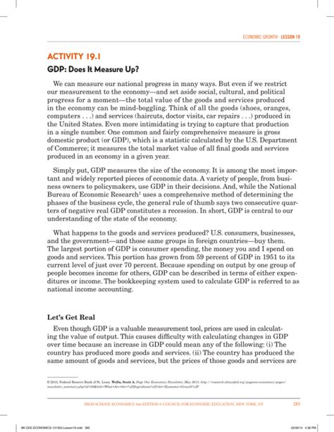 Activity 19 1 Gdp Does It Measure Up High School Economics