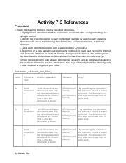 Activity 73 Tolerances Procedure