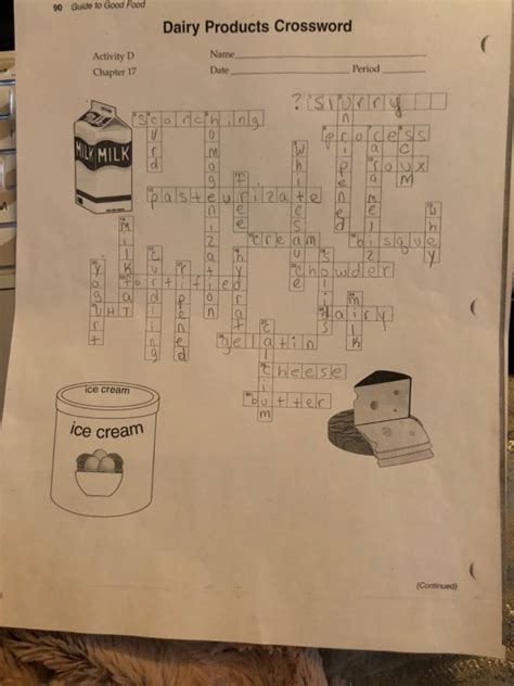activity d chapter 17 dairy products crossword