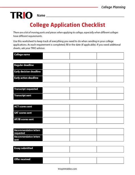 Activity Sheet College Application